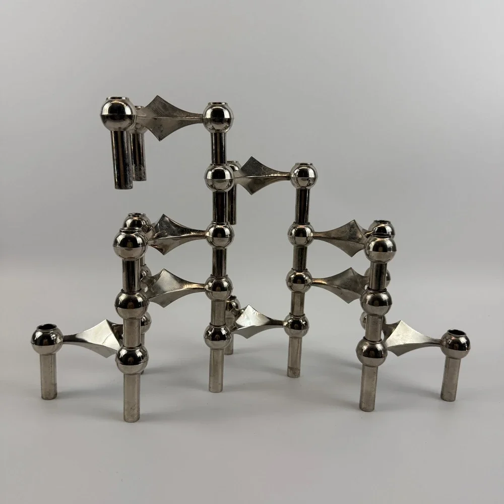 Stoff Nagel BMF Stacking Modular Chrome Candle Holders‎ West Germany Lot of 9